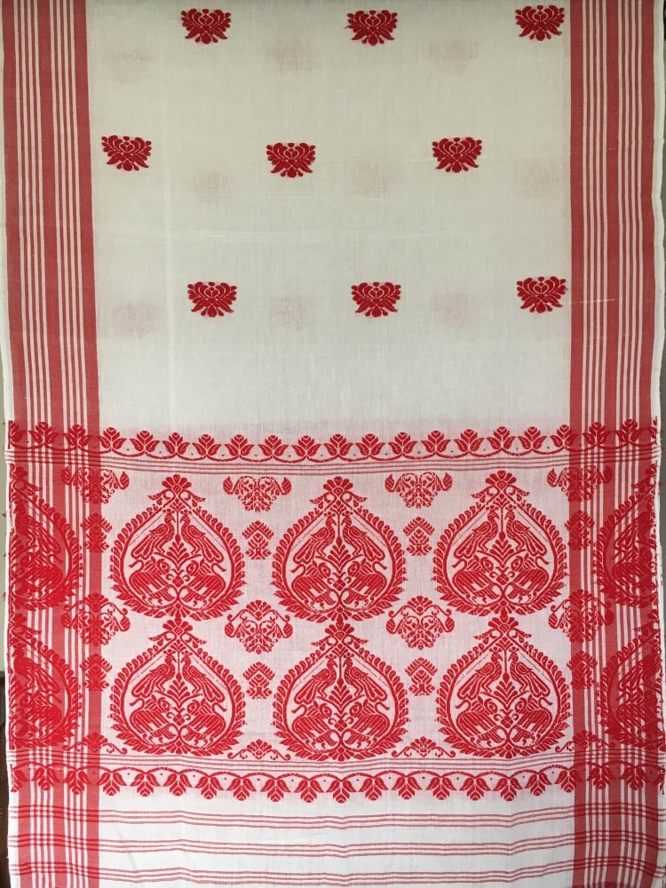 TRADITIONAL ASSAMESE GAMOSA - WHITE